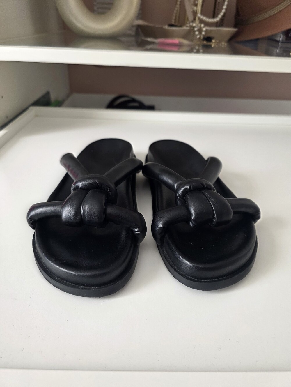 Women's Black Knotted Slide Sandals - Sleek Slip-On Comfort